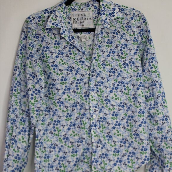 Frank & Eileen Barry Signature Crinkle Cotton Button Up Shirt Blue-Green Floral - Picture 3 of 11